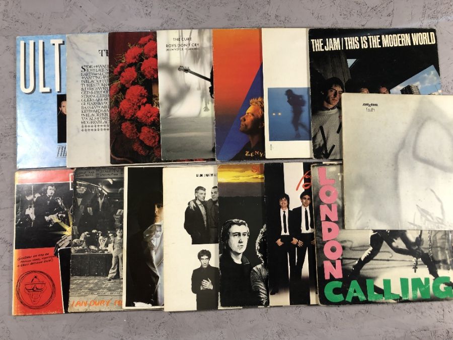 15 Punk/New Wave LPs/12" including: The Cure: "Faith" (UK orig), The Clash: "London Calling", The