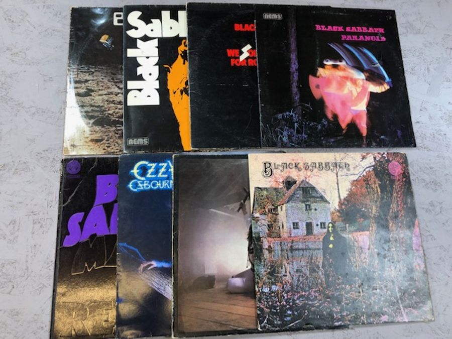 8 Black Sabbath/Ozzy Osborne LPs including: "Black Sabbath" (UK orig Vertigo swirl VO 6 with large