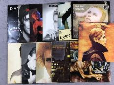 12 David Bowie LPs/12" including: "Hunky Dory", "Low", "Ziggy Stardust", "Diamond Dogs", "Space