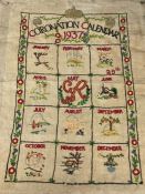 20th century sampler, the 'Coronation Calendar 1937', approx 48cm x 62cm (max), unframed