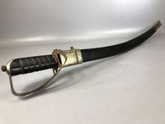 Officers Sword with scabbard and decorated blade (approx 74cm long) A/F