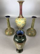 Collection of Royal Doulton stoneware to include a pair of vases with ovoid gilt bodies incised with
