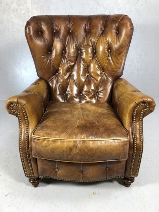 Large reclining leather button-back fireside armchair by Brights of Nettlebed