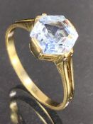 18ct Gold ring set with a single Octagonal and faceted light Blue Aquamarine (stone approx 8.5mm
