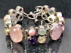 Silver (marked 925) Bracelet set with semi precious stones (possibly Scottish) to include Rose