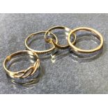 Four Gold rings (no stones) total weight approx 3.8g