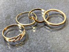Four Gold rings (no stones) total weight approx 3.8g
