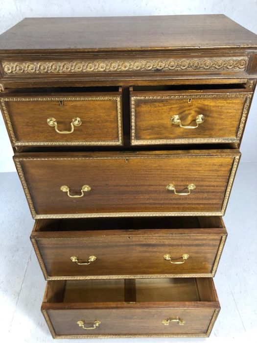 Tall chest of three large and two small drawers with carved detailing and brass handles. approx 87cm - Image 3 of 5