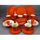 Melaware vintage orange dinner / tea set to include four small, four medium and four large plates,