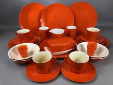 Melaware vintage orange dinner / tea set to include four small, four medium and four large plates,