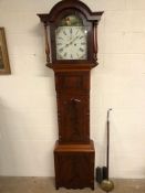 Flame mahogany longcase clock, eight day, strikes on the hour and half hour, by J Blagburn of