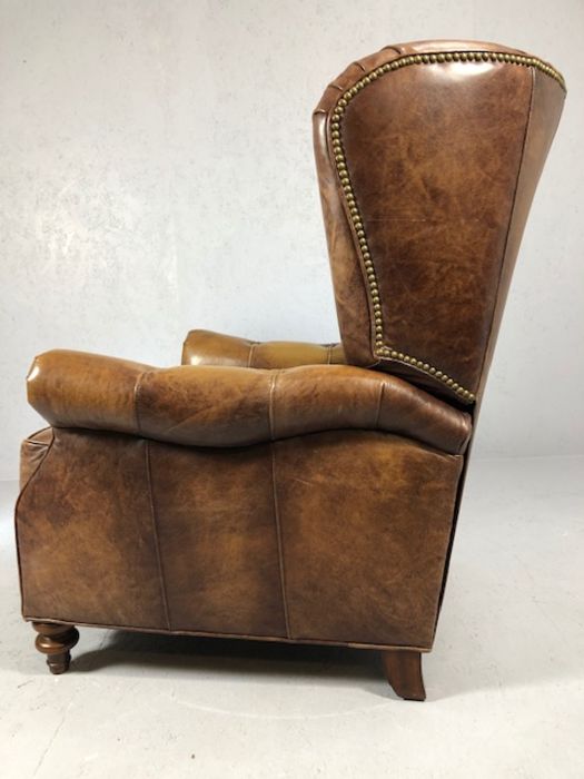Large reclining leather button-back fireside armchair by Brights of Nettlebed - Image 8 of 8