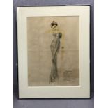 Framed Art Deco Varga print of a woman, approx 46cm x 34cm