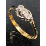 18ct Gold and Platinum ring set with three Diamonds in Illusion settings, size approx 'N'