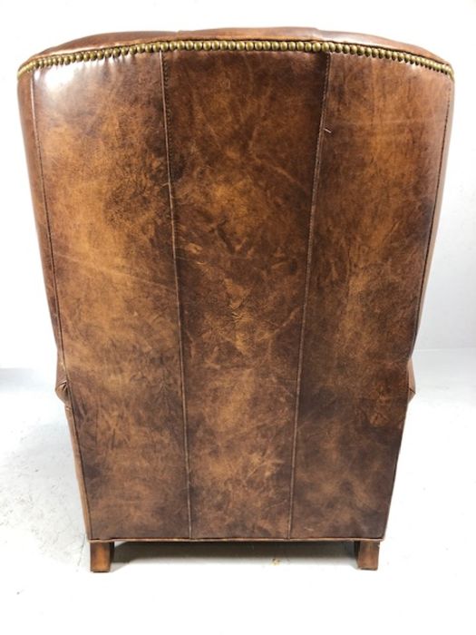 Large reclining leather button-back fireside armchair by Brights of Nettlebed - Image 7 of 8