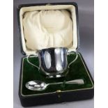 Silver Hallmarked Christening set comprising of a two handles Christening cup and silver