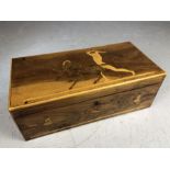 Victorian Sorrento cedarwood box with inlaid detailed Grecian panels, including Centaur,