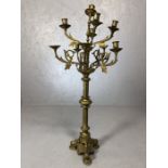 Tall brass effect candelabra on tri form base (A/F), approx 80cm tall