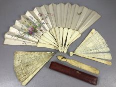 Collection of Eastern, Chinese vintage fans one boxed