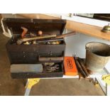 Vintage tool box by Neslein (A/F), along with a collection of vintage tools to include planes,