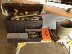 Vintage tool box by Neslein (A/F), along with a collection of vintage tools to include planes,