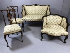 French style salon suite comprising two seater and single seater chair in gold and cream