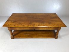 Large oak coffee table on turned legs with shelf under and two drawers by Brights of Nettlebed,