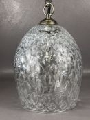 Bubble glass heavy bell shaped lantern/ lamp shade, the thick glass containing oval bubbles.