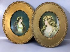 Pair of a gilt framed picture of women, each approx 49cm x 39cm