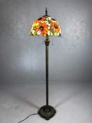 Tiffany style standard lamp with floral design shade, approx 150cm in height