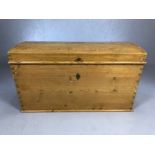Pine dome-topped blanket box / trunk, approx 97cm x 55cm x 56cm tall