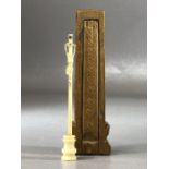 Miniature carved Bone Corpus Christie in wooden case, approx 19cm in length (the case)