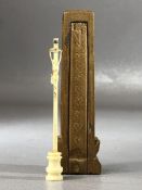 Miniature carved Bone Corpus Christie in wooden case, approx 19cm in length (the case)