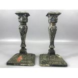 Pair of Victorian/ Edwardian highly decorative Hallmarked Silver candlesticks on square bases