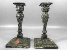 Pair of Victorian/ Edwardian highly decorative Hallmarked Silver candlesticks on square bases