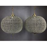 Pair of large ball shaped chandeliers with beaded design, drop approx 50cm