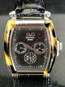 Dolce & Gabbana wristwatch "HAVANA brown" black face and three subsidiary dials on black leather