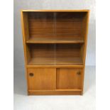 Mid Century shelving unit with cupboard under, approx 75cm x 30cm x 112cm tall