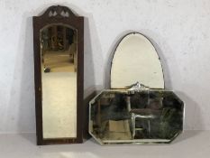 Two vintage bevel edged mirrors, the largest approx 67cm in length, along with a wooden framed bevel