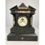 Slate and marble mantle clock with French Brocot movement by JJS, strikes on the hour and half hour
