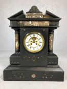 Slate and marble mantle clock with French Brocot movement by JJS, strikes on the hour and half hour