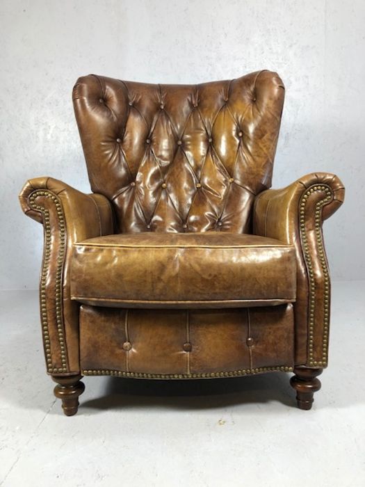 Large reclining leather button-back fireside armchair by Brights of Nettlebed - Image 2 of 8