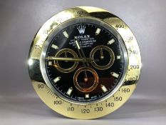 Rolex style wall hanging clock, approx 34cm in diameter