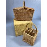 Collection of wicker ware to include a picnic hamper