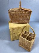 Collection of wicker ware to include a picnic hamper