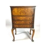 Sewing cabinet / box with three drawers and lidded top, approx 47cm x 30cm x 73cm tall