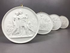 Collection of four Royal Copenhagen blanc de chine wall plaques with depicting classical scenes,