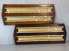 Pair of wooden vintage billiards / snooker scoreboards, each approx 98cm x 37cm