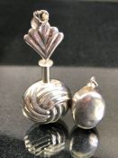 Two Silver coloured perfume bottles to be worn on a necklace or a chatelaine each with screw in
