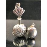 Two Silver coloured perfume bottles to be worn on a necklace or a chatelaine each with screw in